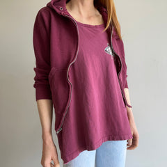 1980s Soft and Slouchy Burgundy Zip Up Hoodie