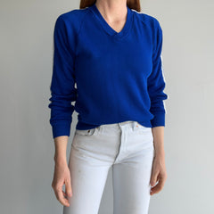 1970s Triple Stripe V-Neck Royal Blue by Sportswear Sweatshirt