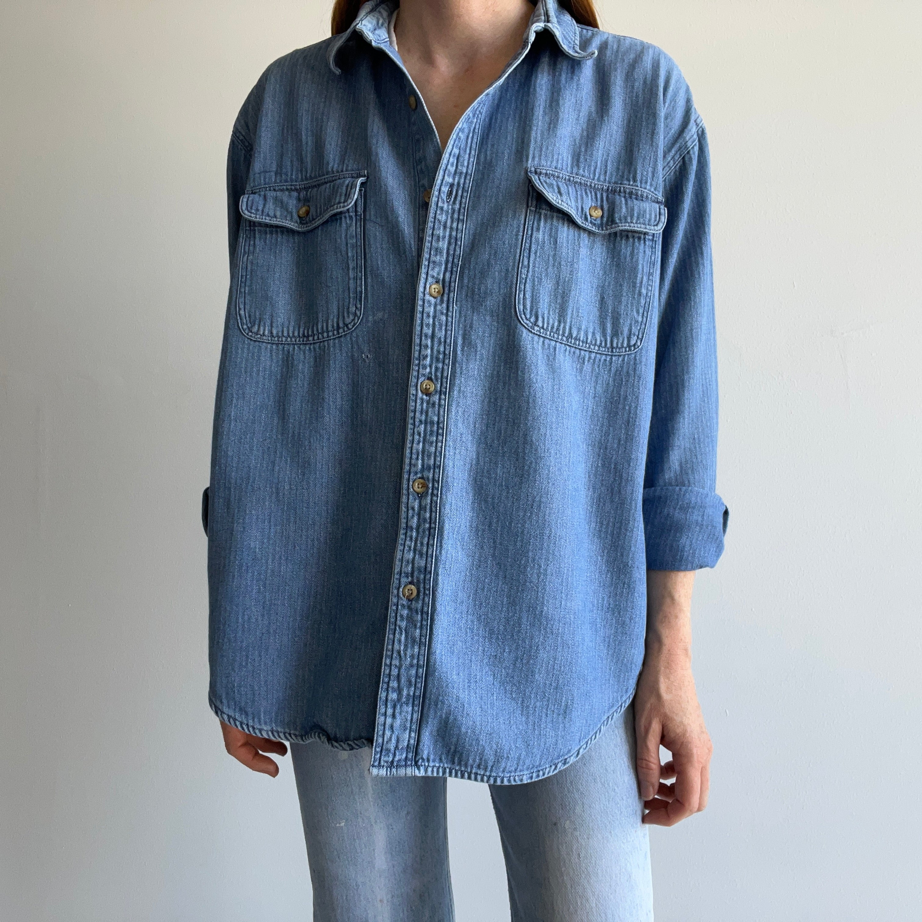 1990s Herringbone Denim Dad Shirt