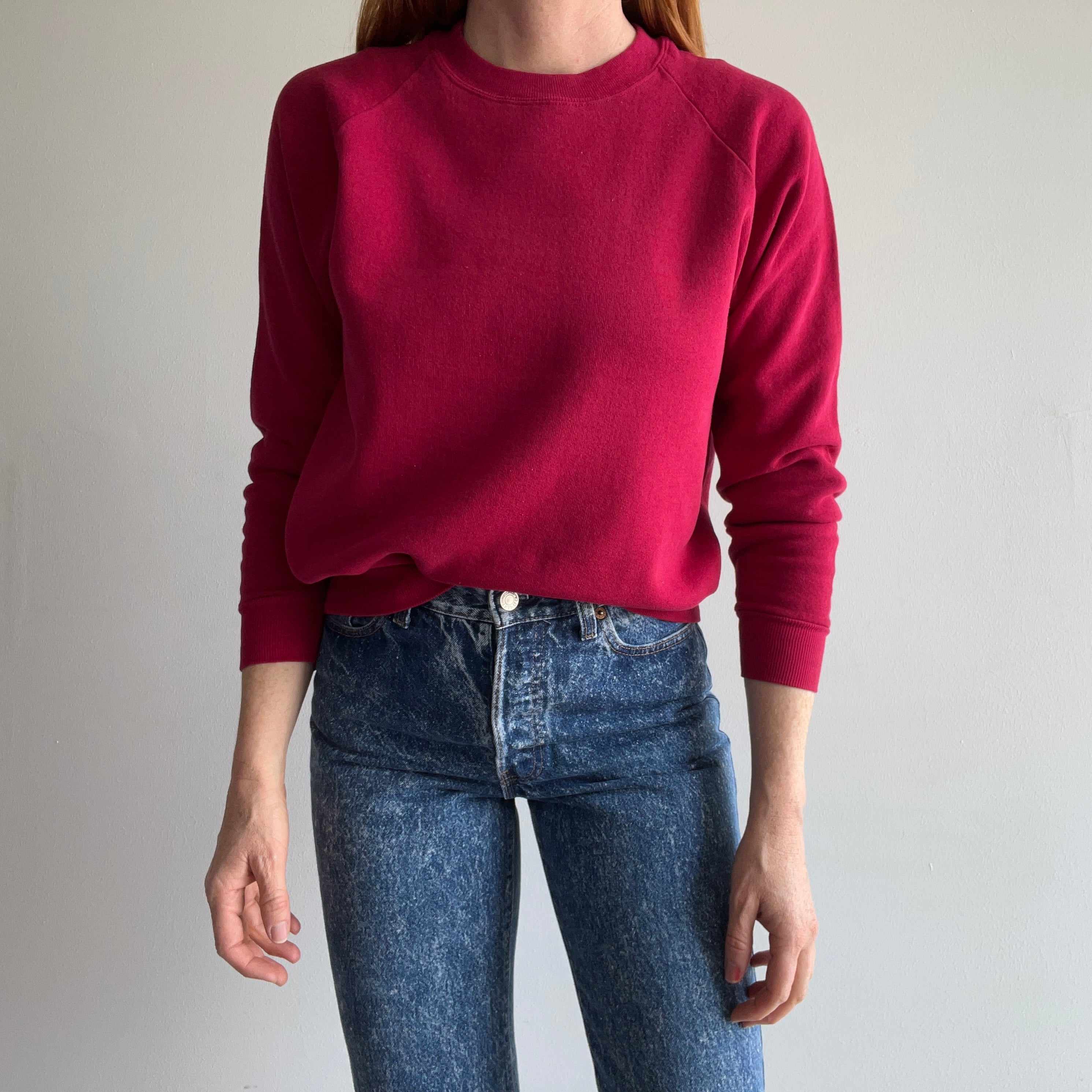 1980s Magenta Pink/Burgundy Wine Raglan Sweatshirt