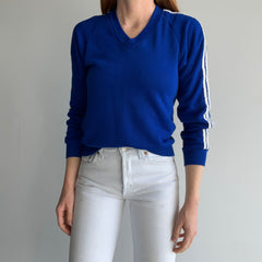 1970s Triple Stripe V-Neck Royal Blue by Sportswear Sweatshirt