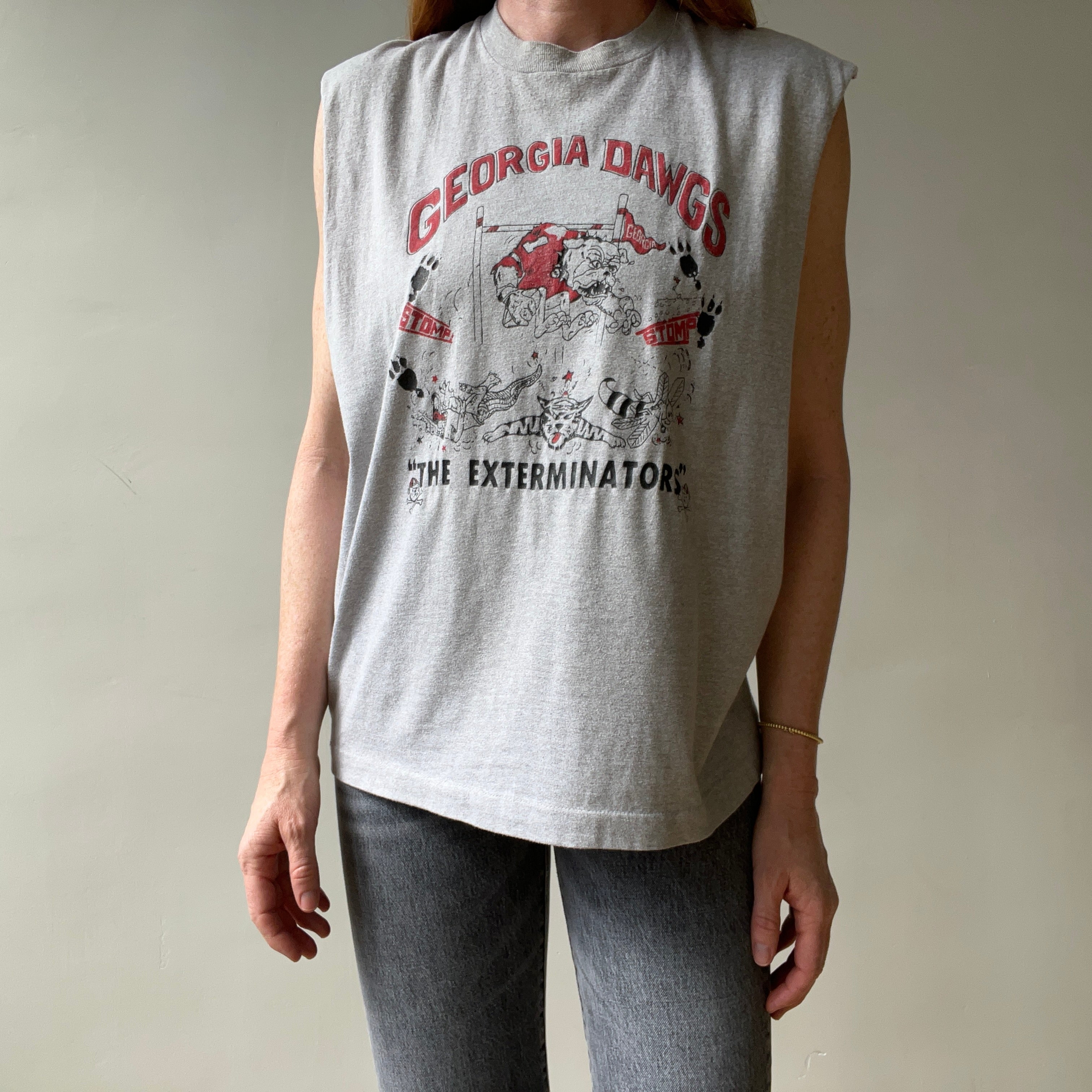 1980s Grey Georgia Dawgs The Exterminators Cut Off T Shirt