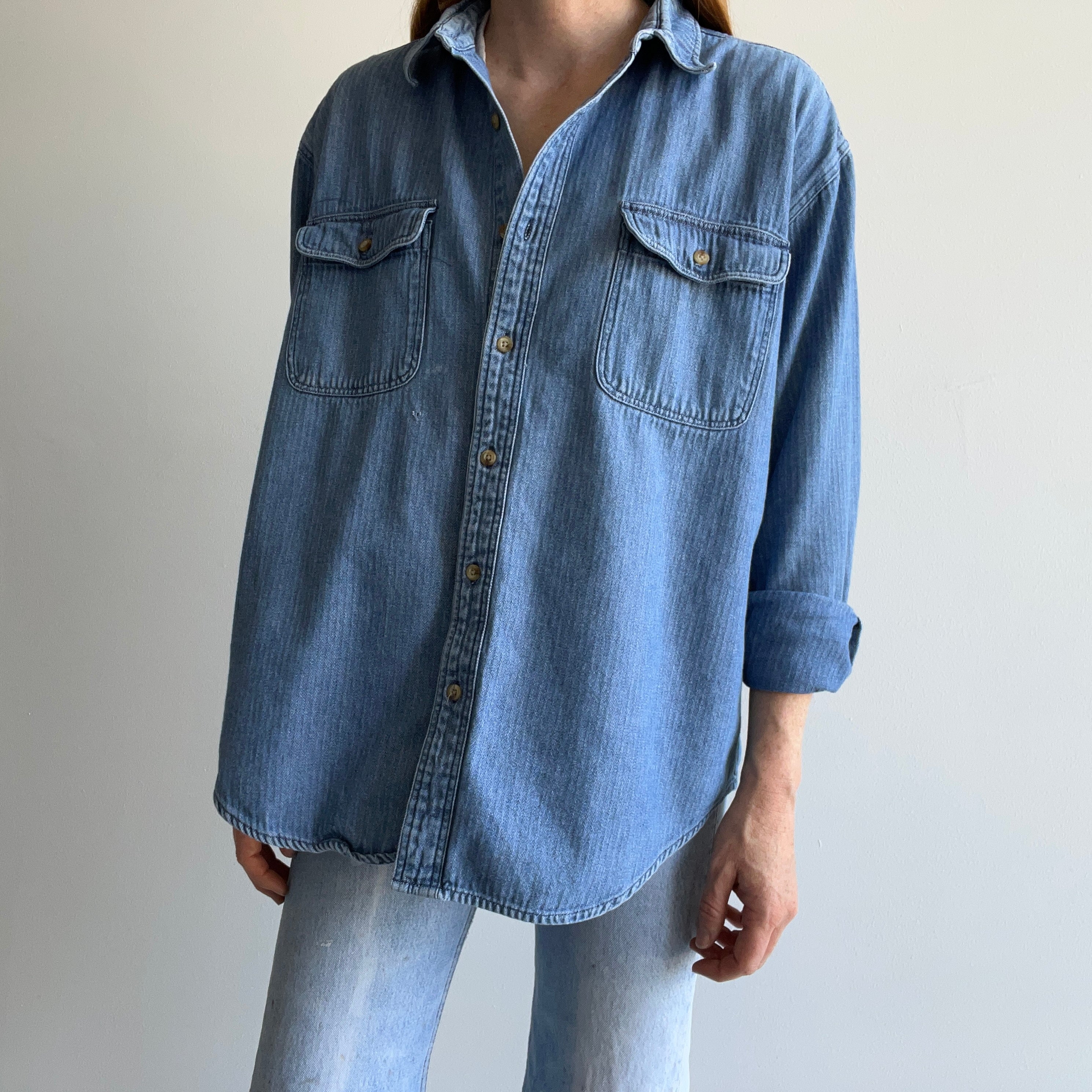 1990s Herringbone Denim Dad Shirt