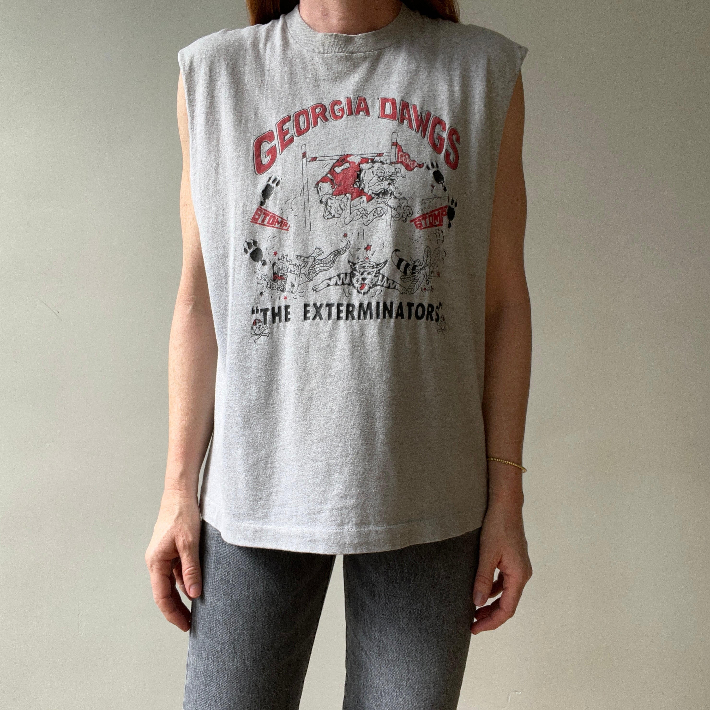 1980s Grey Georgia Dawgs The Exterminators Cut Off T Shirt