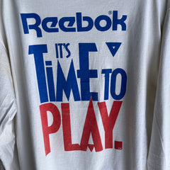 1980s Reebox - It's Time To Play Mock Neck Worn Out Long Sleeve T-Shirt