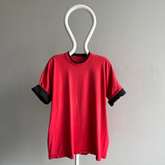 1980s Faded Soft and Worn Two Tone Red and Black T-shirt