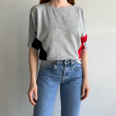 1980s Tri Color Dolman Sleeve Red, Gray and Black Thin/Lightweight 3/4 Sleeve Sweatshirt