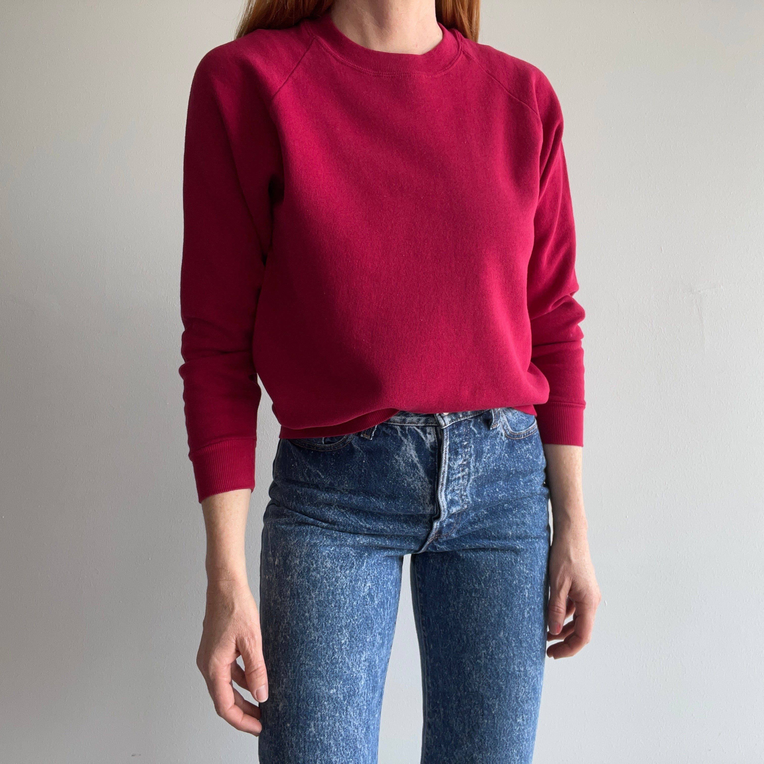 1980s Magenta Pink/Burgundy Wine Raglan Sweatshirt