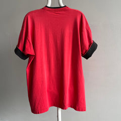 1980s Faded Soft and Worn Two Tone Red and Black T-shirt