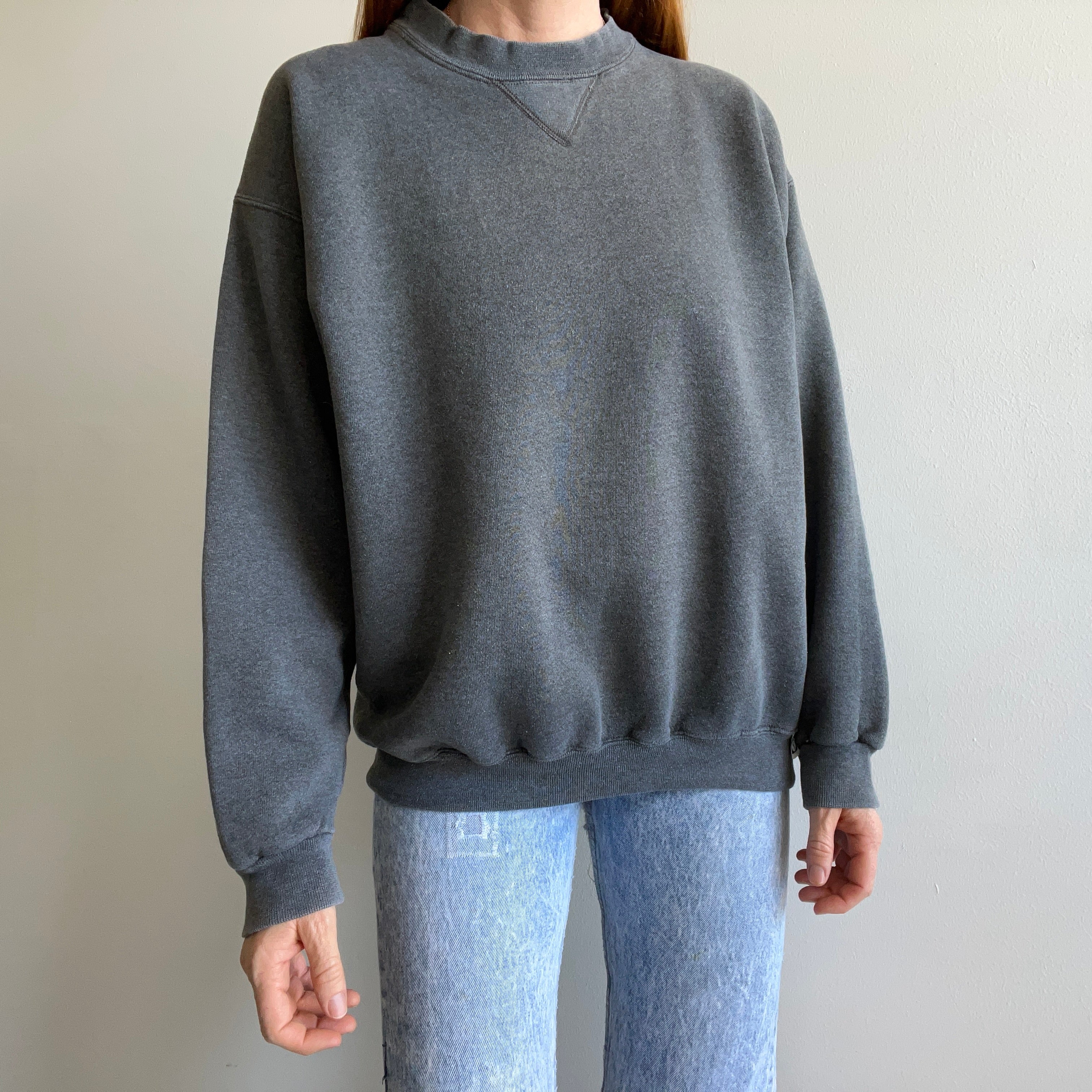 1980s Dark Gray Single V Discus Sweatshirt