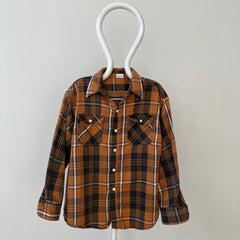 1980s Rust Plaid Cotton Repaired Button Up Shirt with Mending