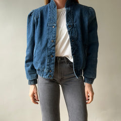 1980s Lined Snap Shawl Collar Denim Jean Jacket - Amazing Cut and Flannel Lined!