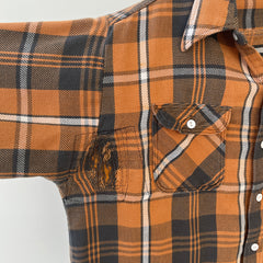 1980s Rust Plaid Cotton Repaired Button Up Shirt with Mending