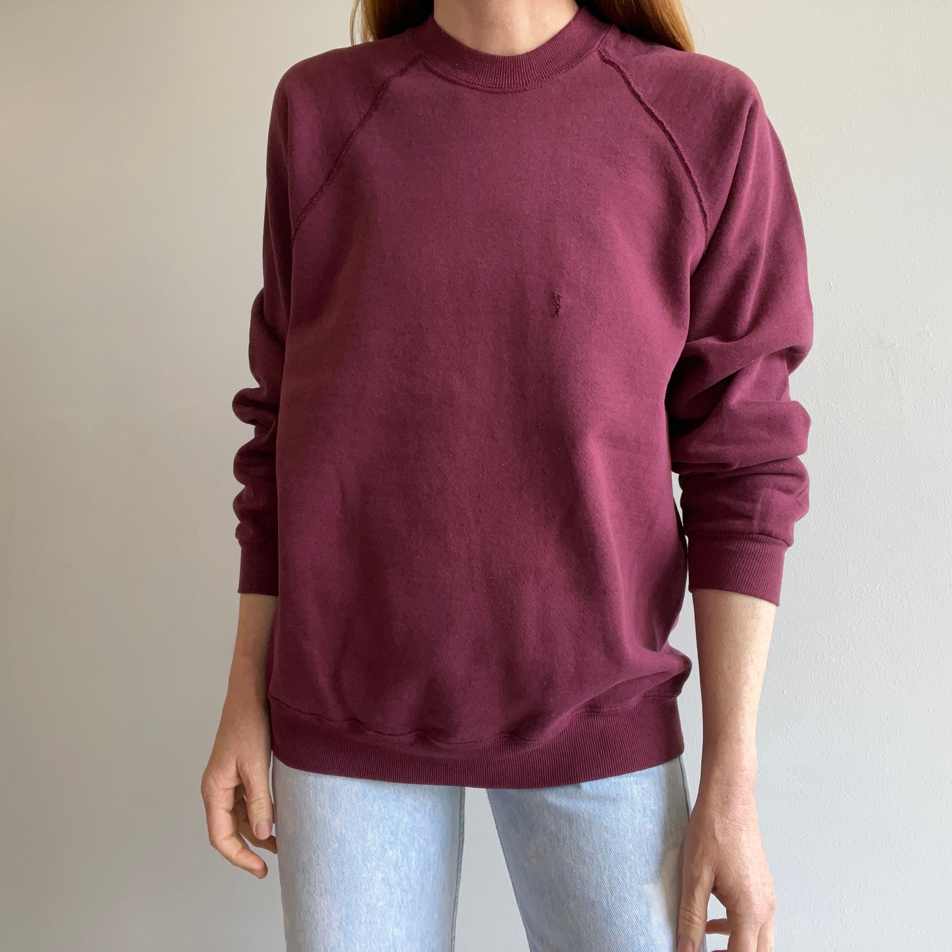 1980/90s Faded and Nicely Thrashed Blank Burgundy Raglan by Riders