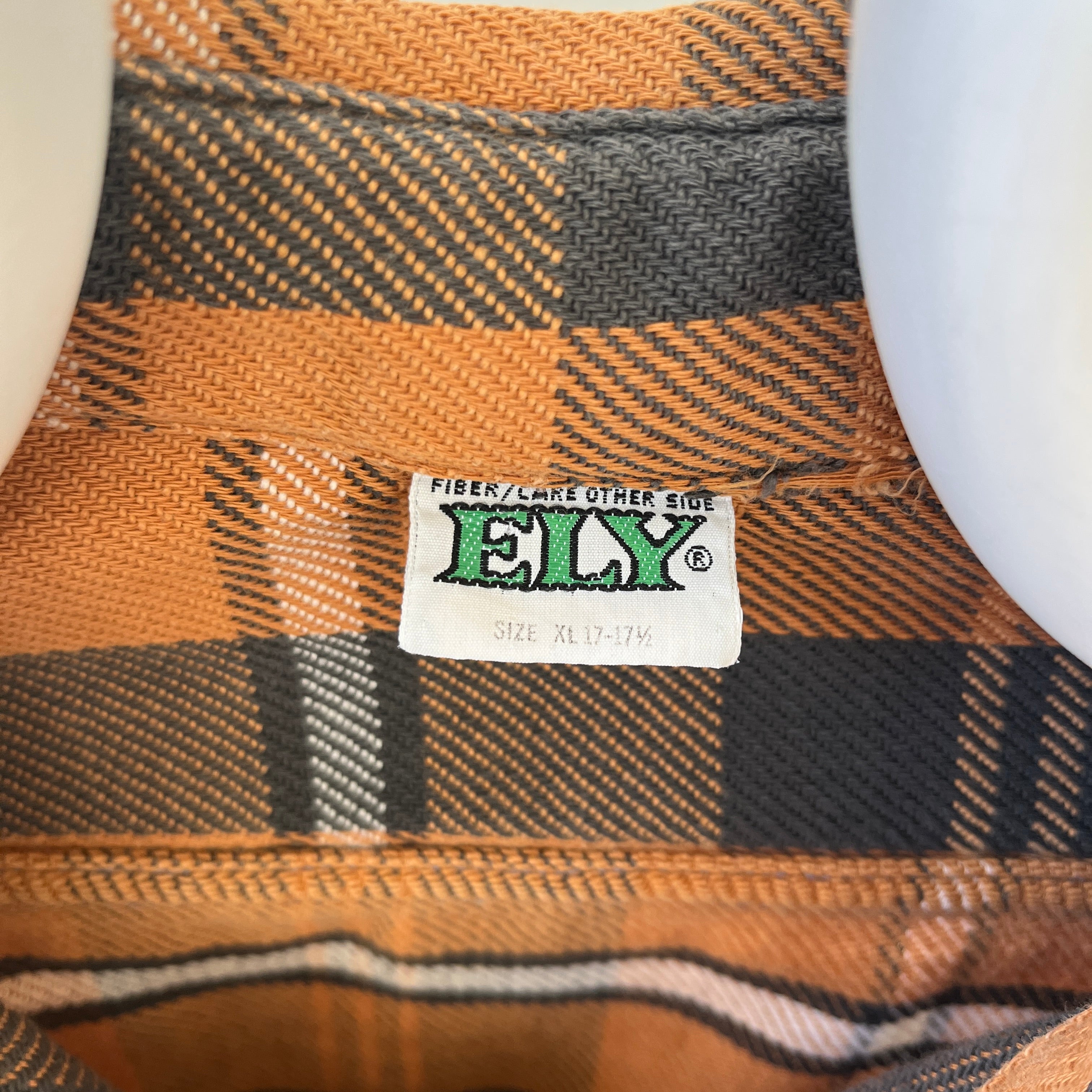 1980s Rust Plaid Cotton Repaired Button Up Shirt with Mending