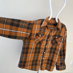 1980s Rust Plaid Cotton Repaired Button Up Shirt with Mending