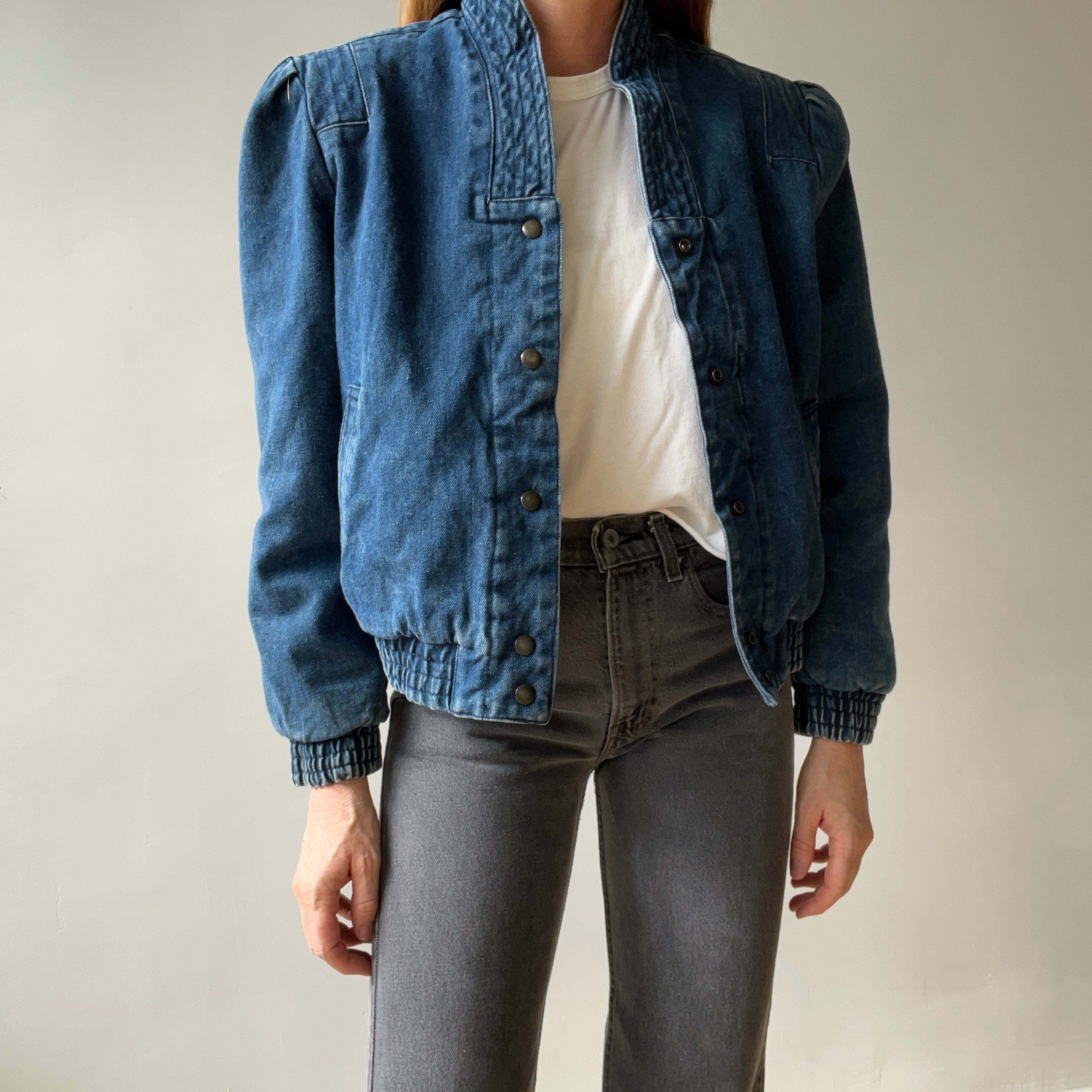1980s Lined Snap Shawl Collar Denim Jean Jacket - Amazing Cut and Flannel Lined!