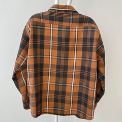 1980s Rust Plaid Cotton Repaired Button Up Shirt with Mending