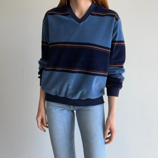 1980s Velour Striped V-Neck JC Penny Sweatshirt