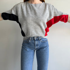 1980s Tri Color Dolman Sleeve Red, Gray and Black Thin/Lightweight 3/4 Sleeve Sweatshirt