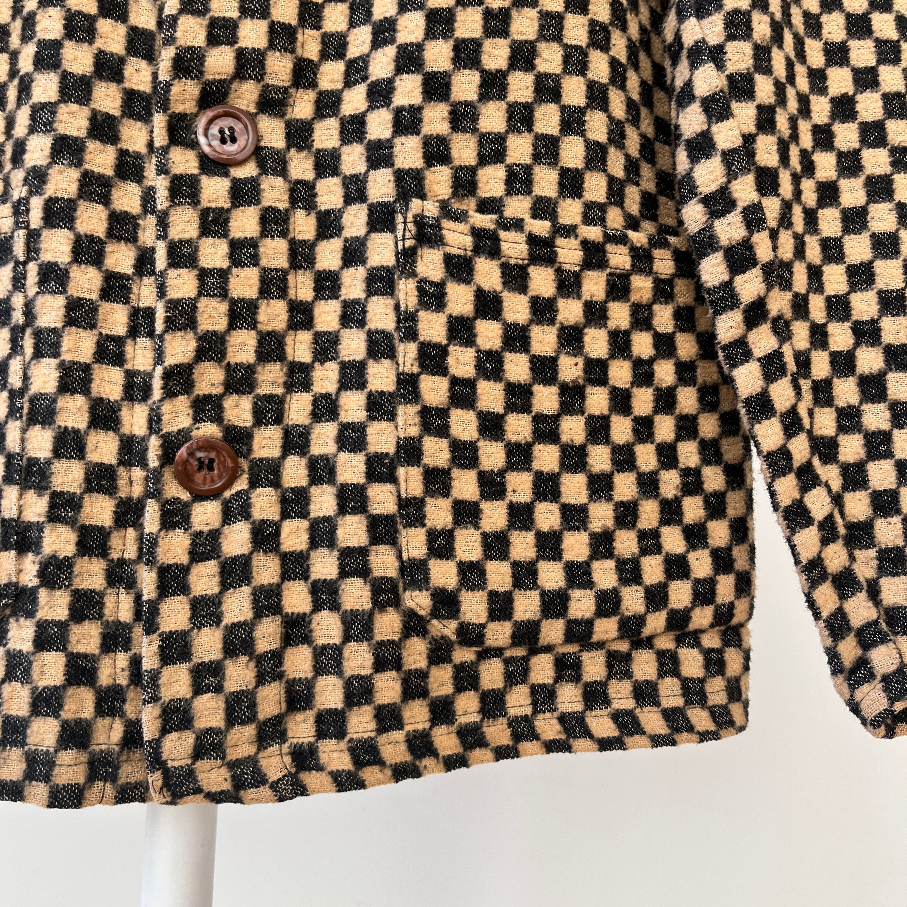 1940s Brown And Black Checkered Jacket Of Re Purposed Fabric