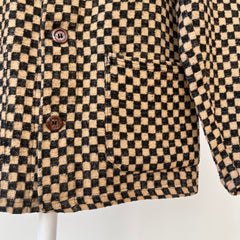 1940s Brown And Black Checkered Jacket Of Re Purposed Fabric