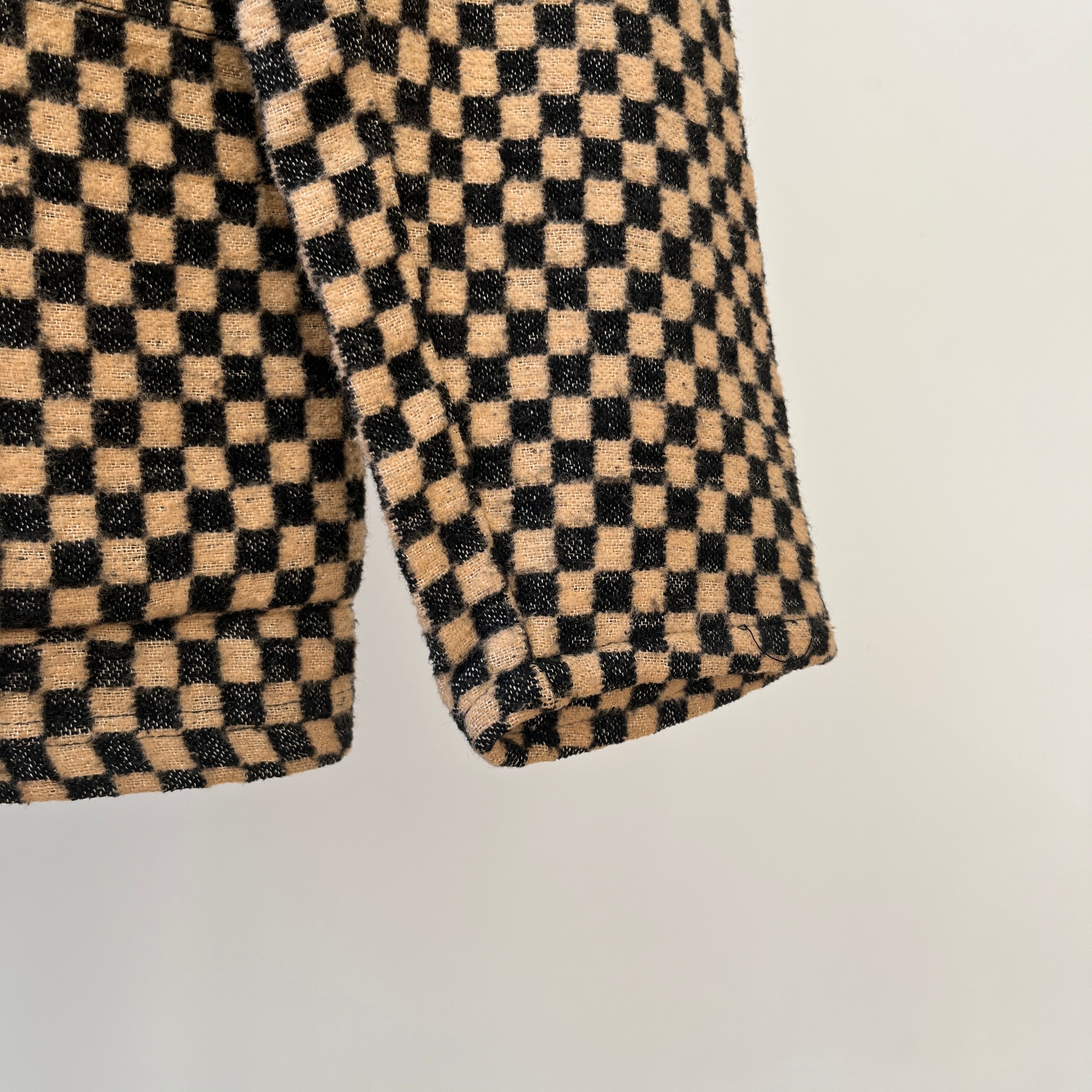 1940s Brown And Black Checkered Jacket Of Re Purposed Fabric