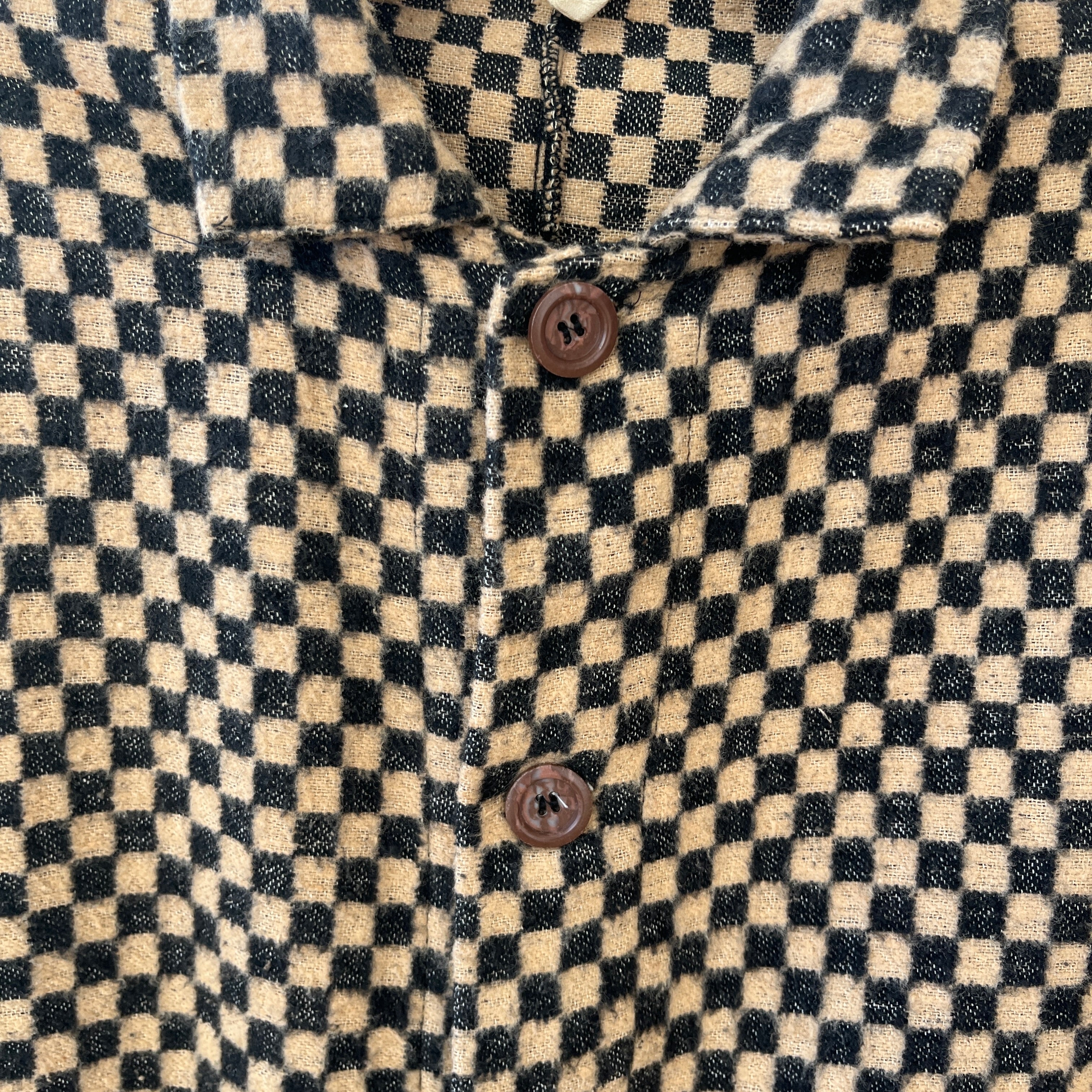 1940s Brown And Black Checkered Jacket Of Re Purposed Fabric