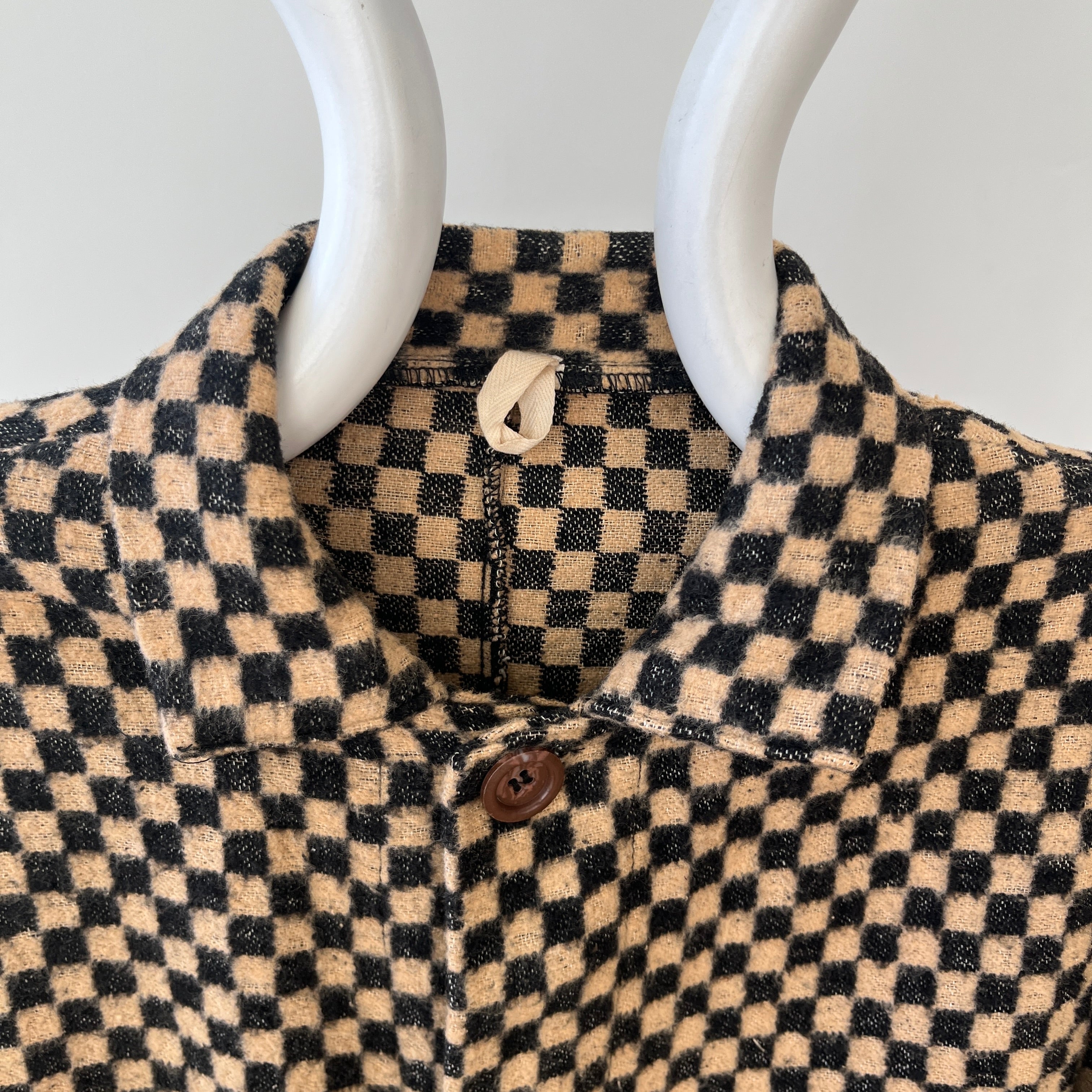 1940s Brown And Black Checkered Jacket Of Re Purposed Fabric