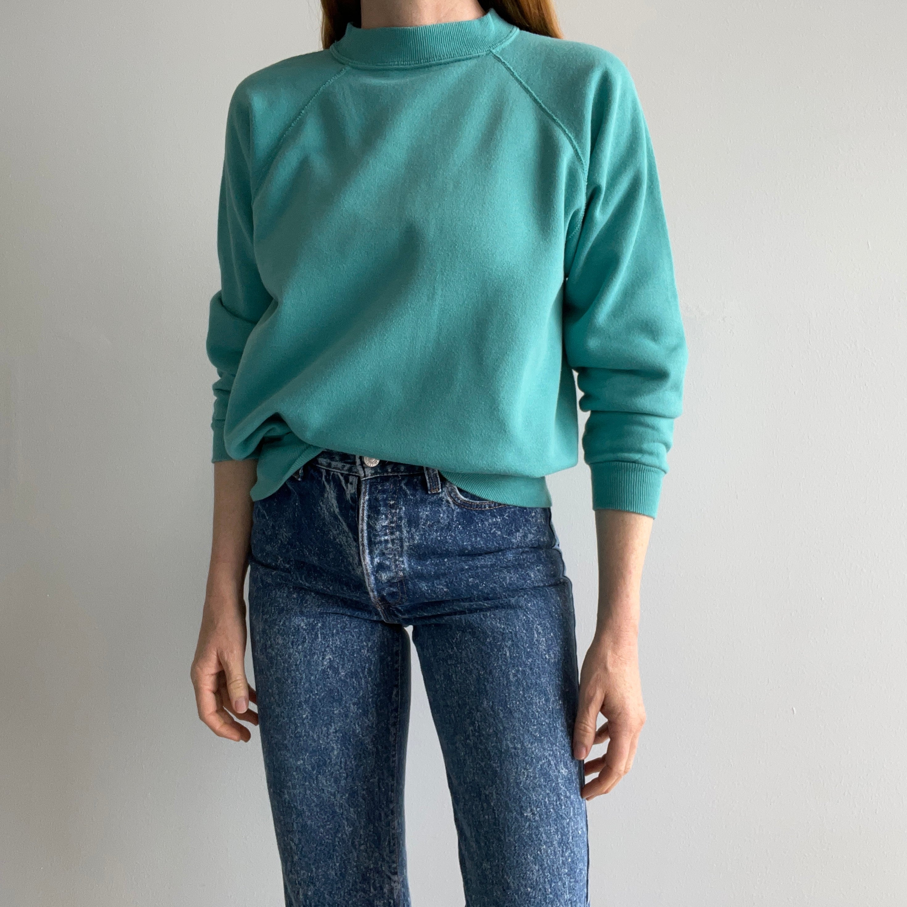 1980s Jade Sea Foam Green/Blue Blank Sweatshirt