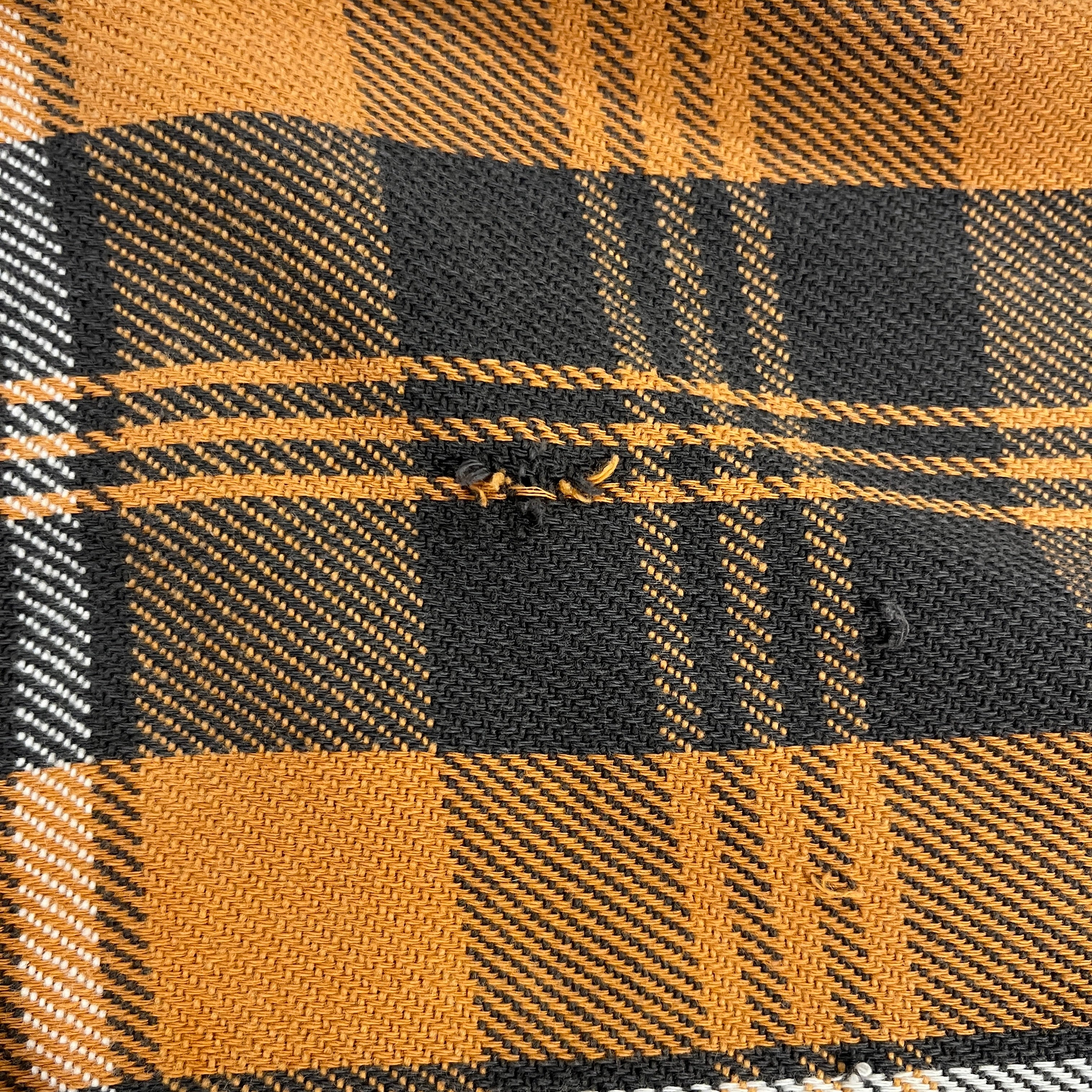 1980s Rust Plaid Cotton Repaired Button Up Shirt with Mending