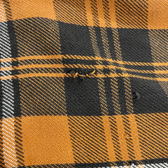 1980s Rust Plaid Cotton Repaired Button Up Shirt with Mending