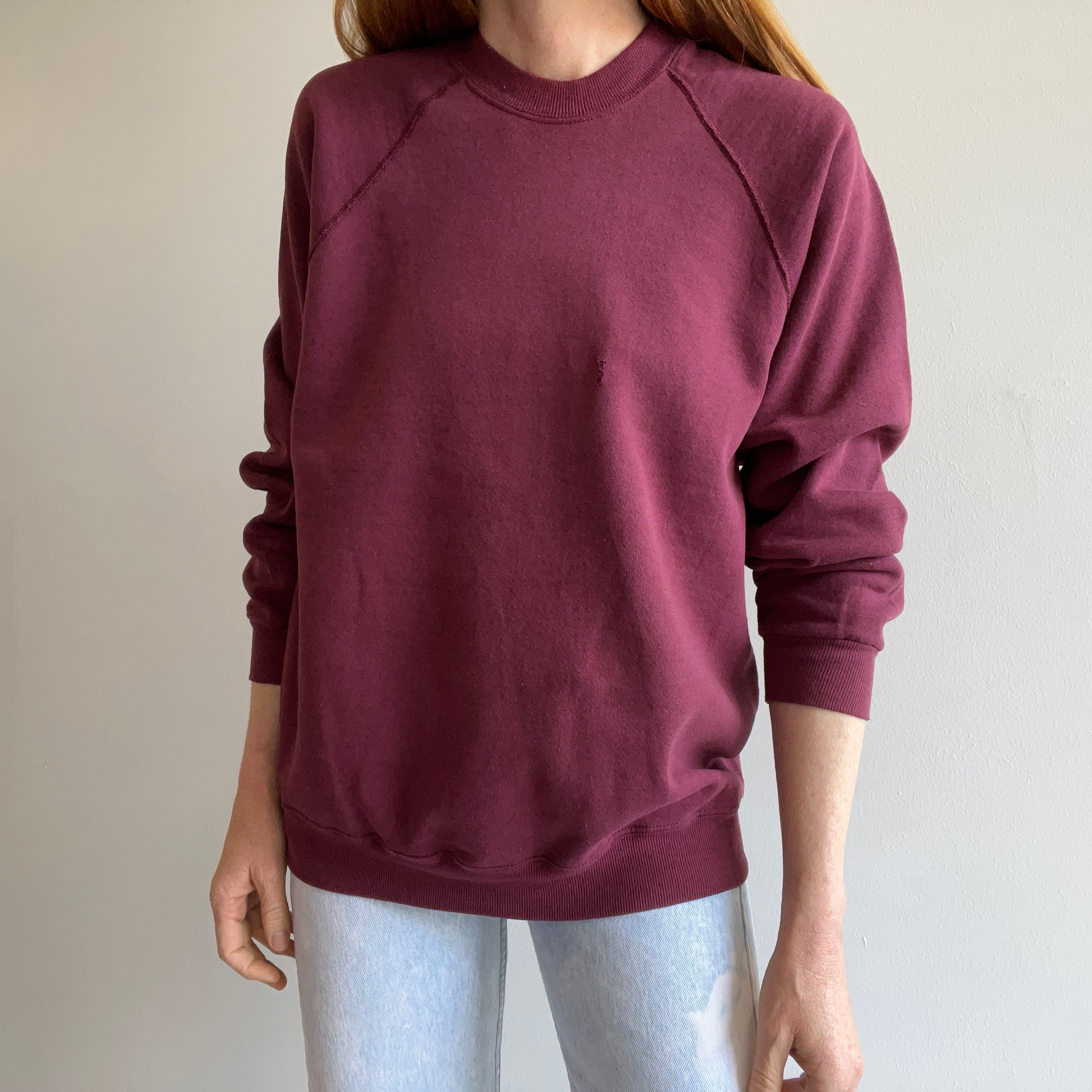 1980/90s Faded and Nicely Thrashed Blank Burgundy Raglan by Riders