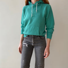 1980s Perfectly Worn and Faded Teal Pull Over Hoodie - !!!!