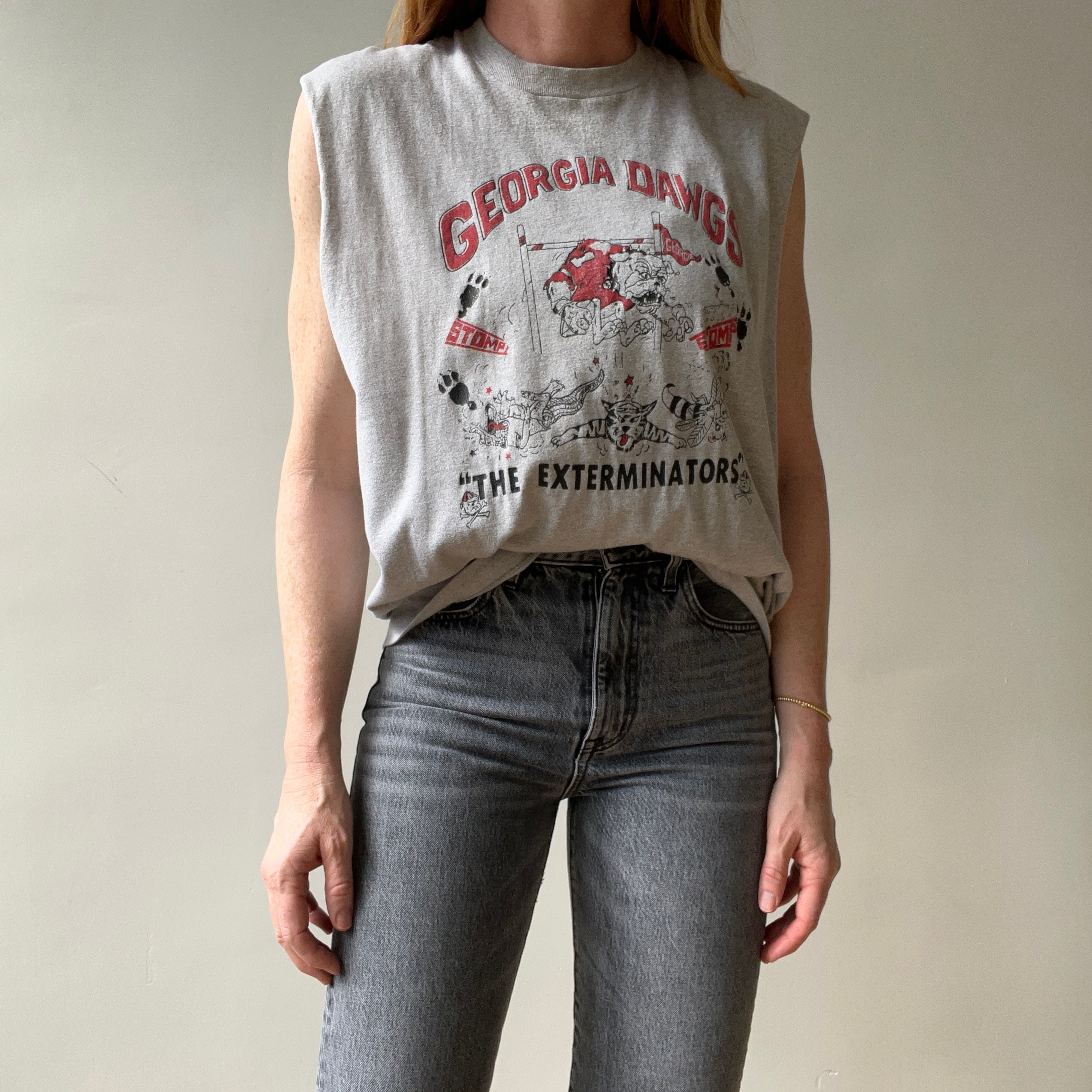 1980s Grey Georgia Dawgs The Exterminators Cut Off T Shirt