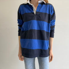 1990s Dark and Not So Dark Blue Striped Rugby Shirt