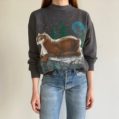 1980s Never (?) Worn Forest Trails Mountain Lion Mock Neck Fleecy Cozy Slouchy WOnderful Sweatshirt - Worth the Mouthful of a Title