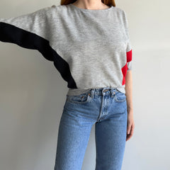 1980s Tri Color Dolman Sleeve Red, Gray and Black Thin/Lightweight 3/4 Sleeve Sweatshirt