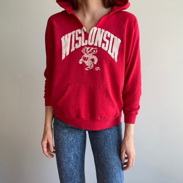 1988 Perfectly Worn Paint Stained and Thin Wisconsin Hoodie