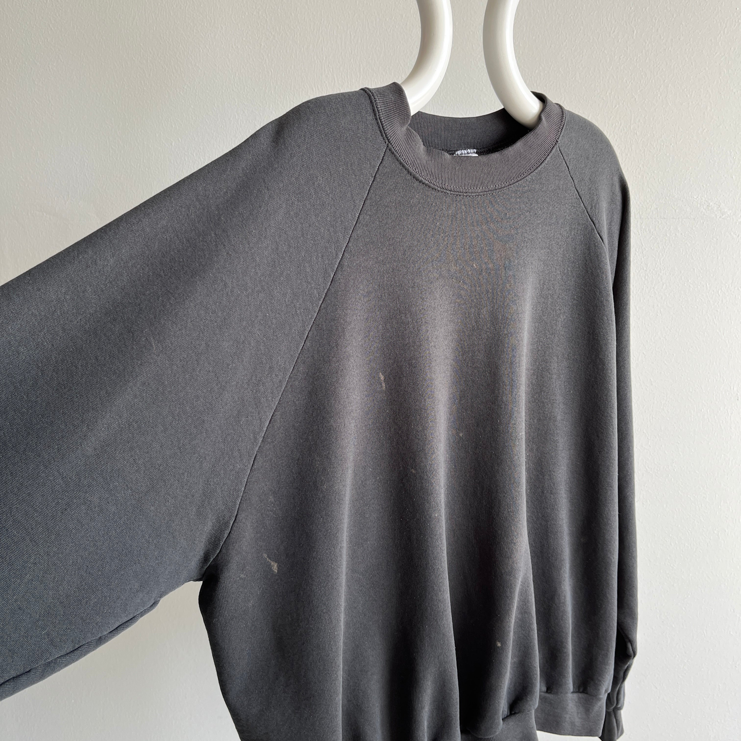 1980s FOTL Paint Stained and Thinned Out Blank Black Sweatshirt - Staff favorite