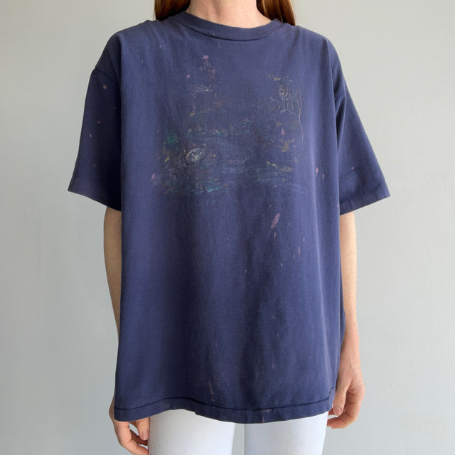 1990s Northern Wilderness Rad Faded and Paint/Bleach Stained Cotton T-Shirt