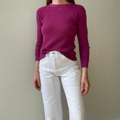 1970s Over Dyed Magenta Pink Cotton Waffle Knit Thermal