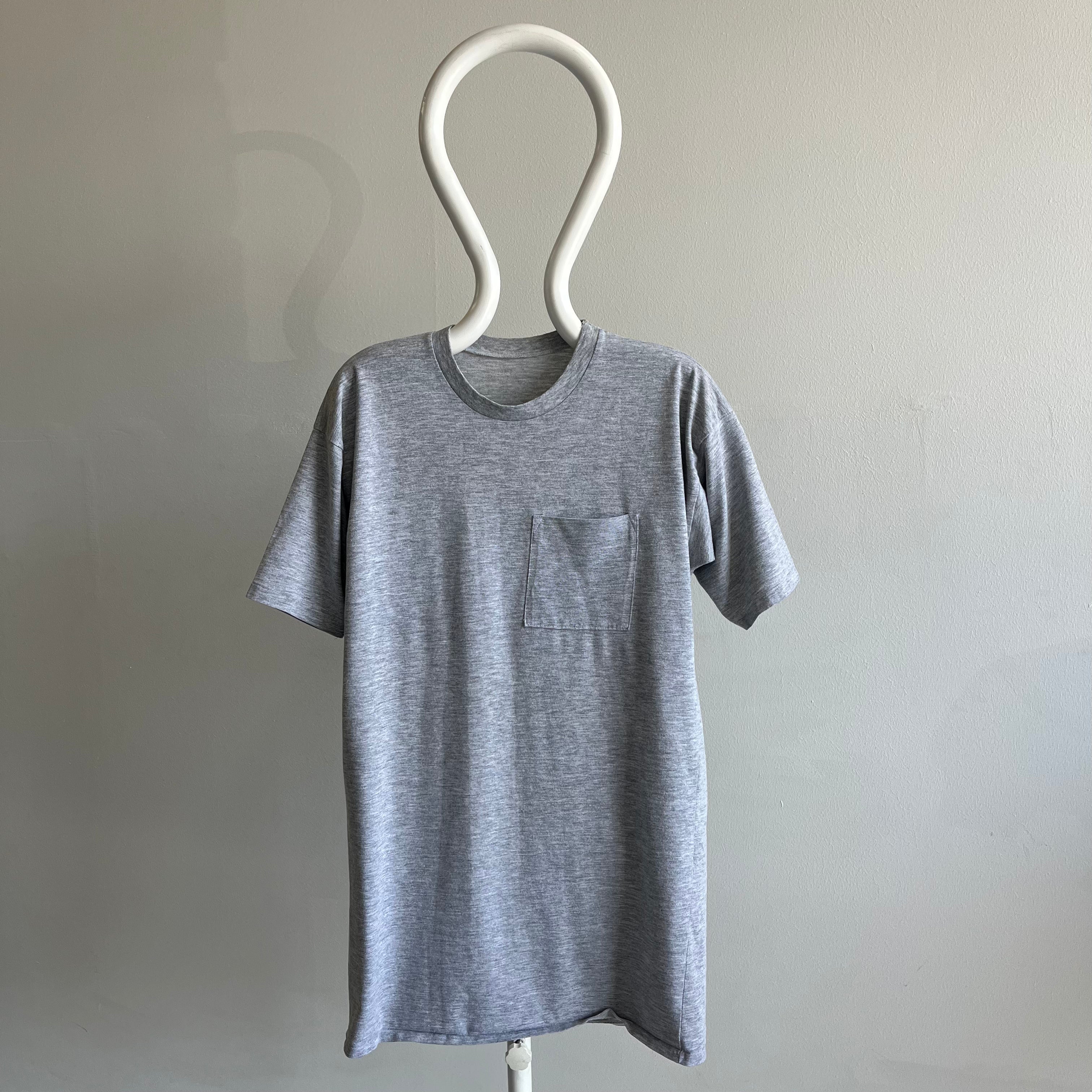 1990s/2000s Blank Gray X-Long Gray Pocket T-Shirt