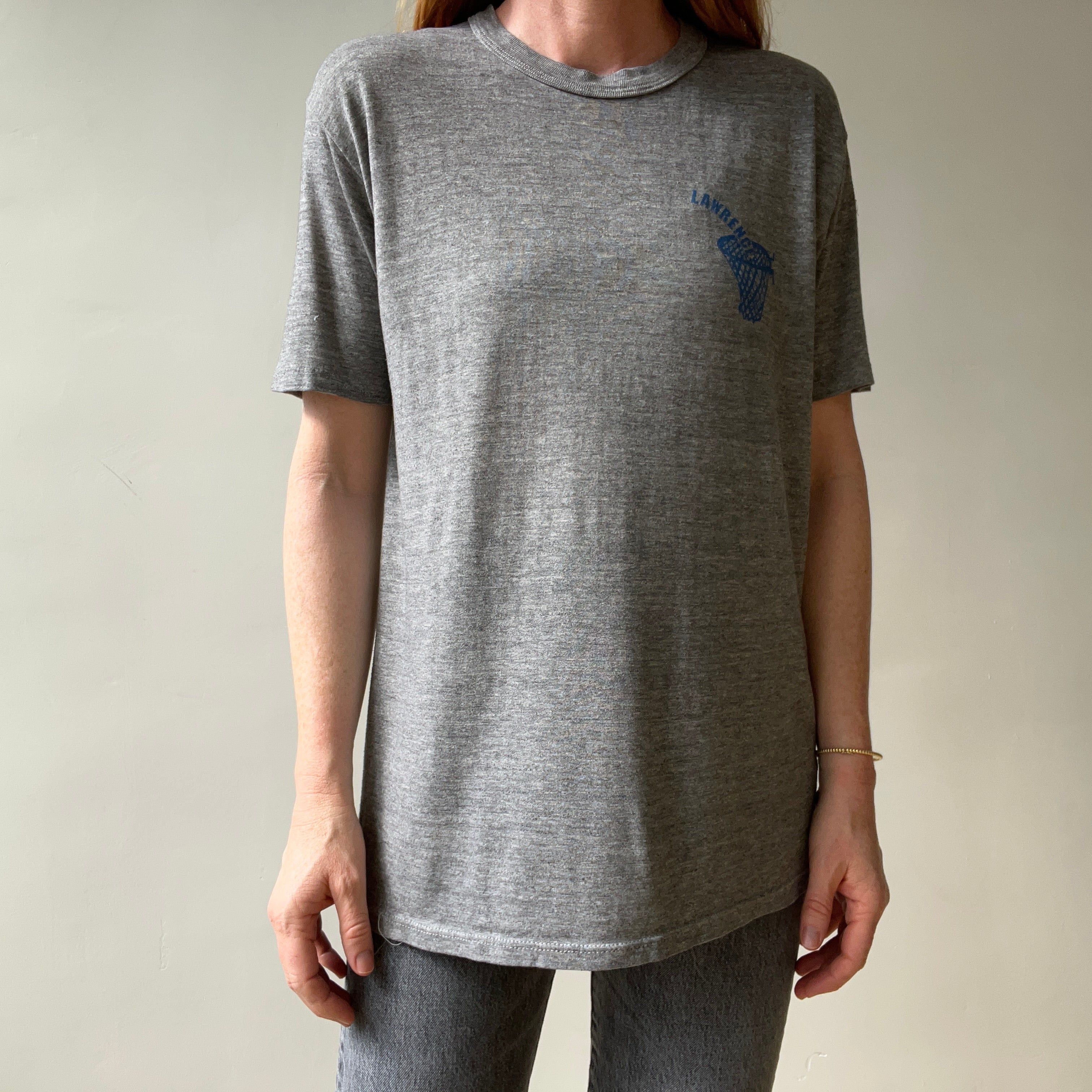 1980s/90s Grey Russell Lawrence Basketball T Shirt