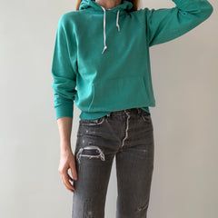 1980s Perfectly Worn and Faded Teal Pull Over Hoodie - !!!!