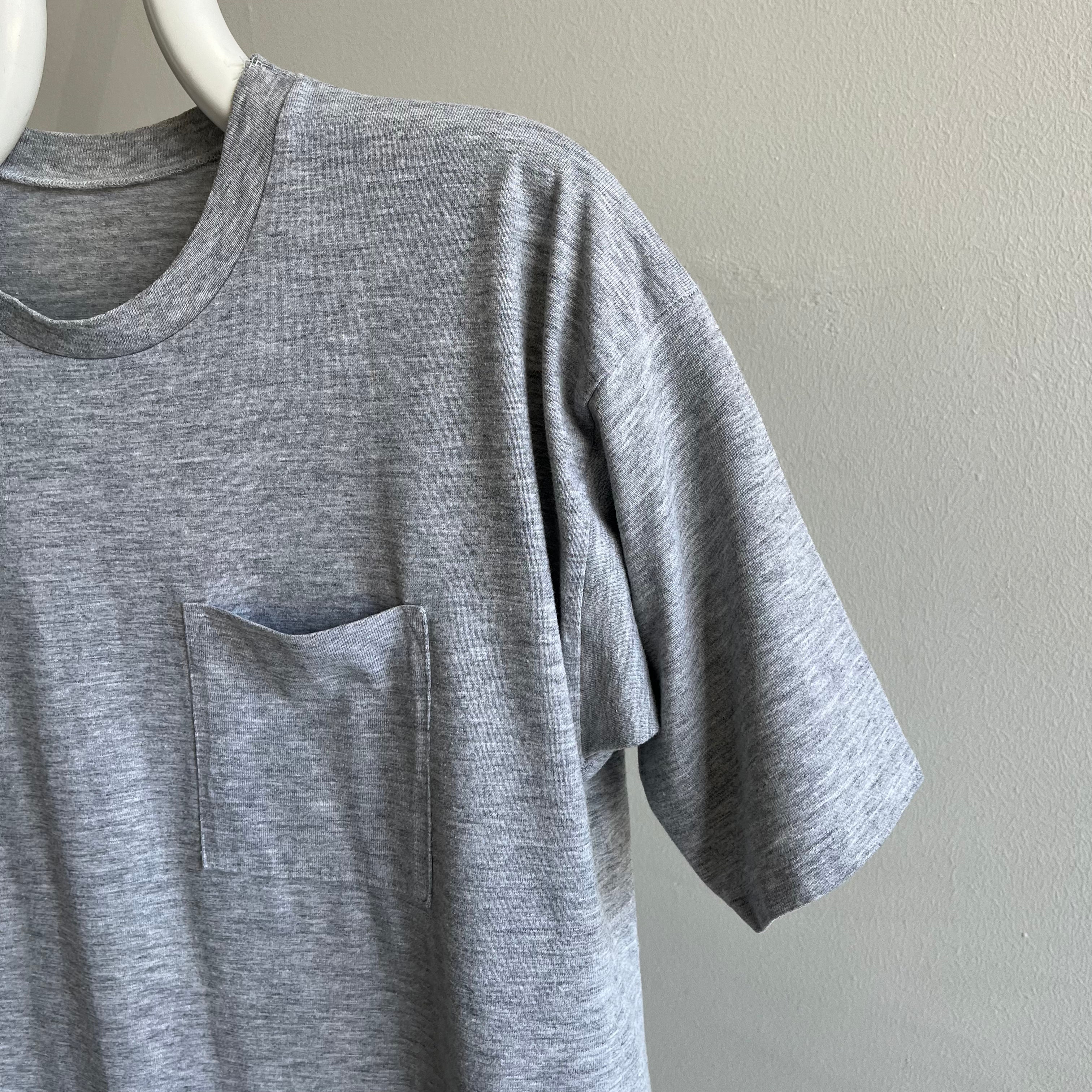 1990s/2000s Blank Gray X-Long Gray Pocket T-Shirt