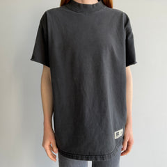 1980/90s Faded Blank Black Cotton T-Shirt with Cut Sleeves By Russell