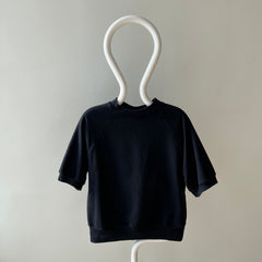 1980s Blank Black Warm Up Short Sleeve Sweatshirt