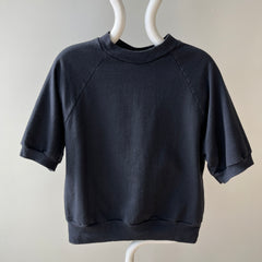 1980s Blank Black Warm Up Short Sleeve Sweatshirt