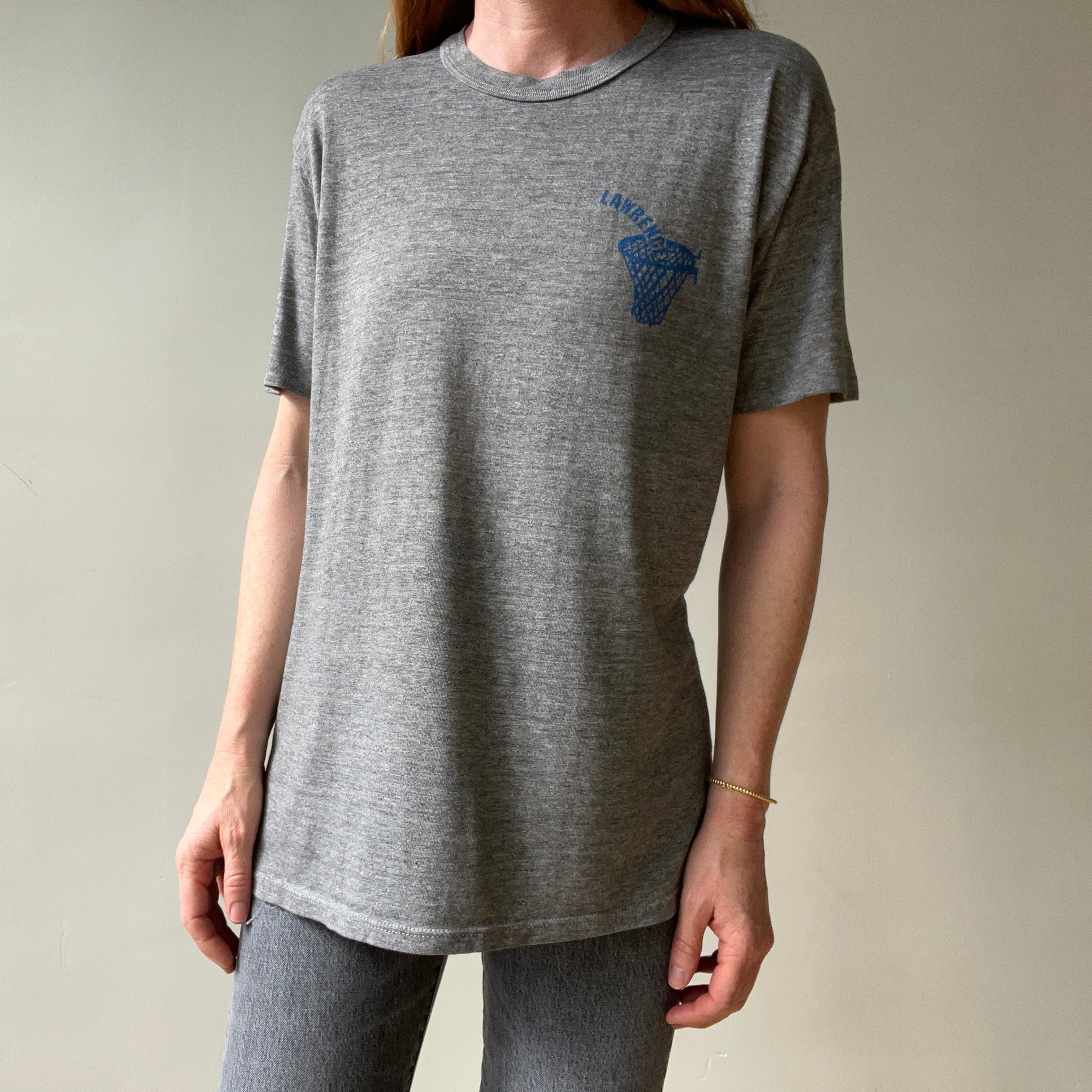 1980s/90s Grey Russell Lawrence Basketball T Shirt